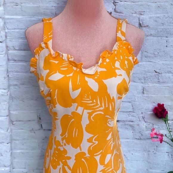 TRINA TURK NWT SIZE 6 SUN DRESS ORANGE/WHITE FLORAL PRINT - Picture 5 of 10